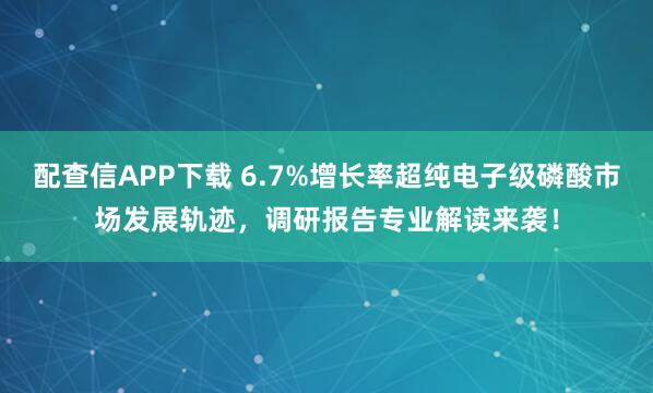配查信APP下载 6.7%增长率超纯电子级磷酸市场发展轨迹，调研报告专业解读来袭！